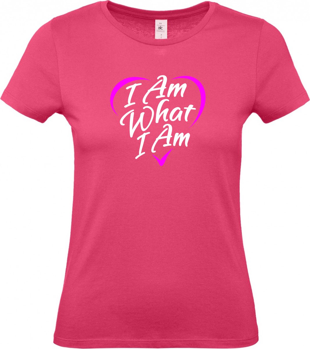 Dames t-shirt I Am What I Am | Regenboog vlag | Gay pride kleding | Pride shirt | Roze | maat L